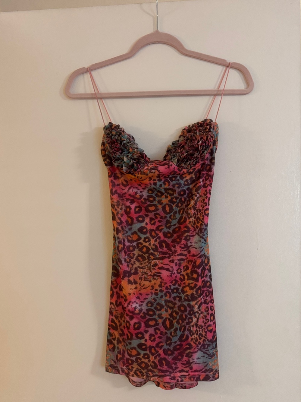 Windsor Women's Pink Multi Leopard Print Bodycon Mini Slip Dress with Ruffles